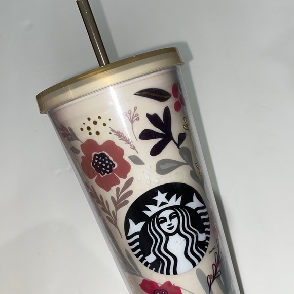 Starbucks Harvest‎ tumbler 2014 floral lid & straw included - Picture 1 of 8